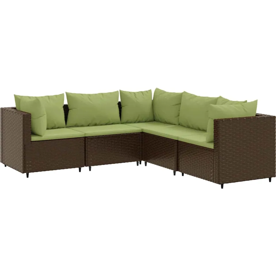 vidaXL 5-delige Loungeset met kussens poly rattan bruin, foto 3