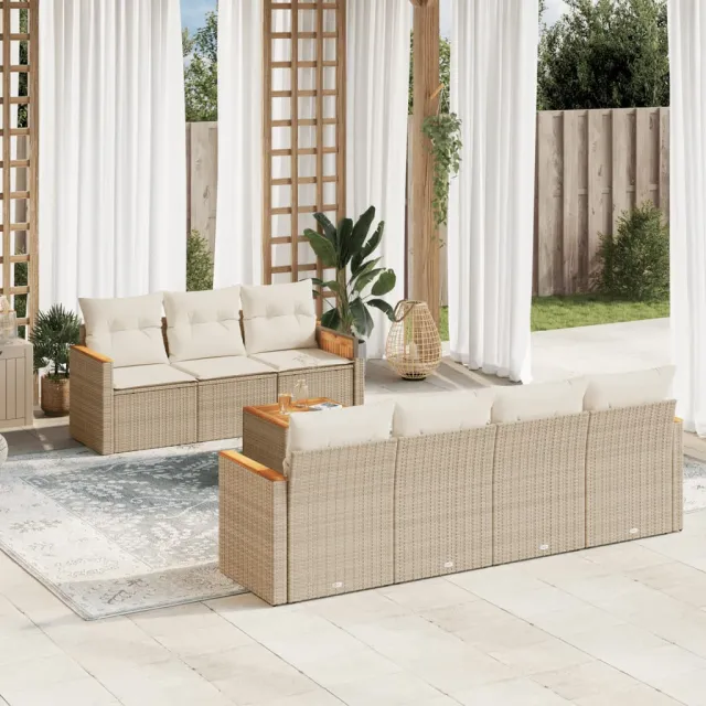 vidaXL 8-delige Loungeset met kussens poly rattan beige, foto 2