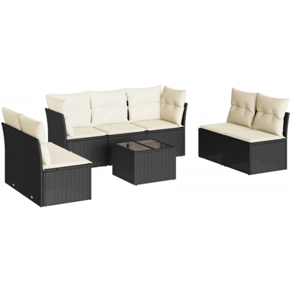 vidaXL 8-delige Loungeset met kussens poly rattan zwart, foto 3