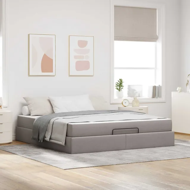 vidaXL Bedframe met matras 2 st Taupe Stof