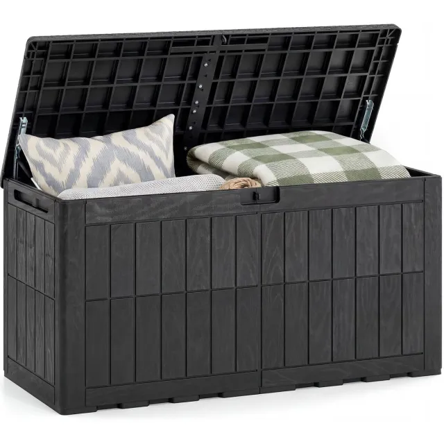 Costway Tuinbox Outdoor met afsluitbaar deksel (zwart, 380 l) | Opbergdoos met gasveren en handgrepen, weerbestendige kussenbox voor tuin, terras en balkon