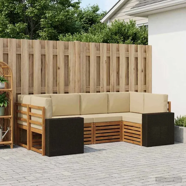 vidaXL Buiten bankenset 6 st 6-zits Natuurlijk en Beige