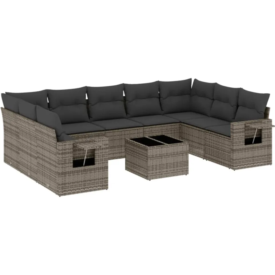 vidaXL 10-delige Loungeset met kussens poly rattan grijs