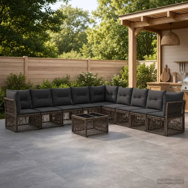 vidaXL Tuinbankenset 10 st Grijs poly rattan, foto 2