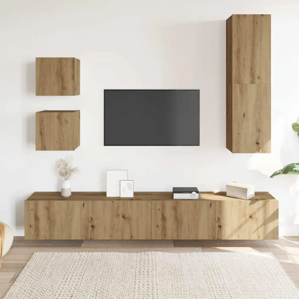 vidaXL 5-delig Tv-meubelset wandmontage bewerkt hout artisanaal eiken, foto 2