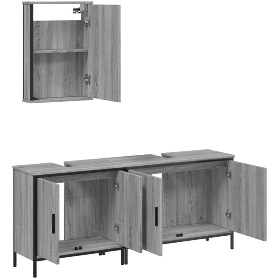 vidaXL 3-delige Badkamermeubelset bewerkt hout grijs sonoma eikenkleur, foto 3