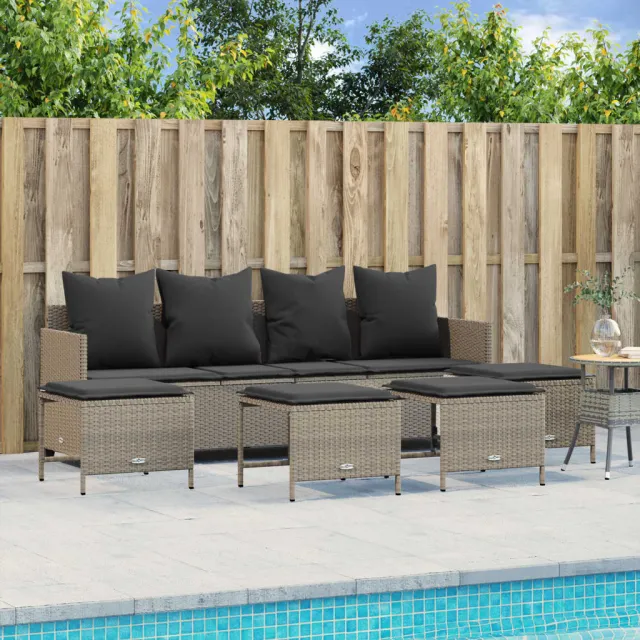 vidaXL 5-delige Loungeset met kussens poly rattan lichtgrijs grijs, foto 2