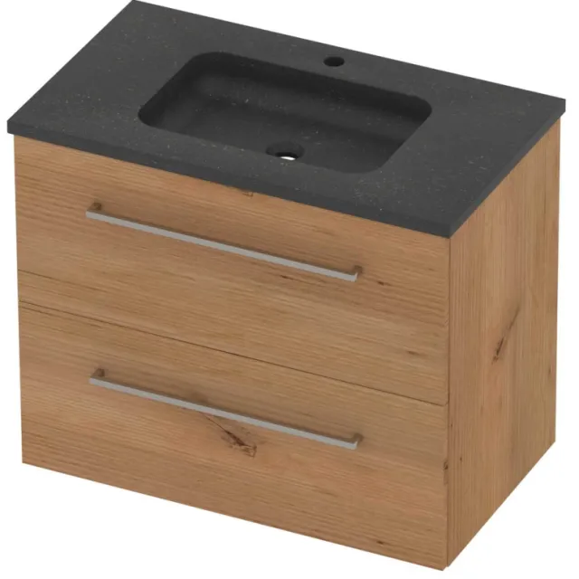 Basic-Line Rocky 46 Badmeubelset Hardsteen 1 Kraangat 80x46x62 cm Whisky Oak Blue Stone Grijs