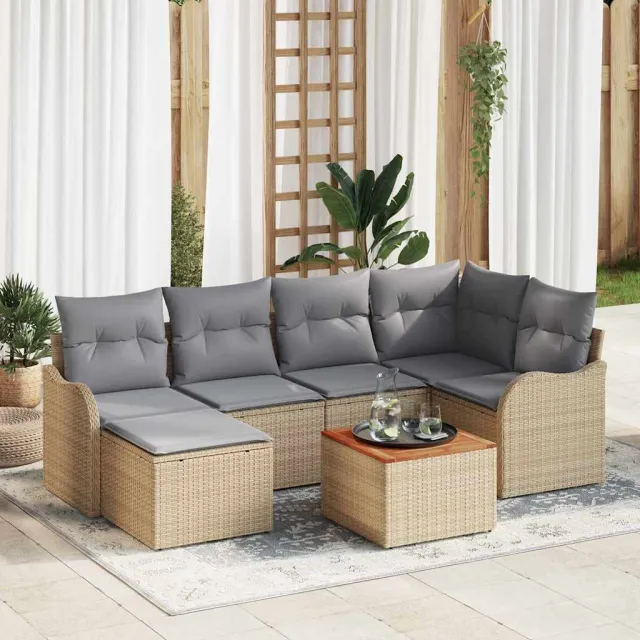 vidaXL Tuinbankenset 7 st Beige poly rattan