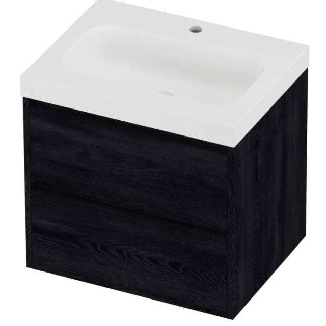 Proline Haga Badmeubelset Polystone Mezza 1 Kraangat Greeploos 60x46x58 cm Mat White Black Oak Eiken