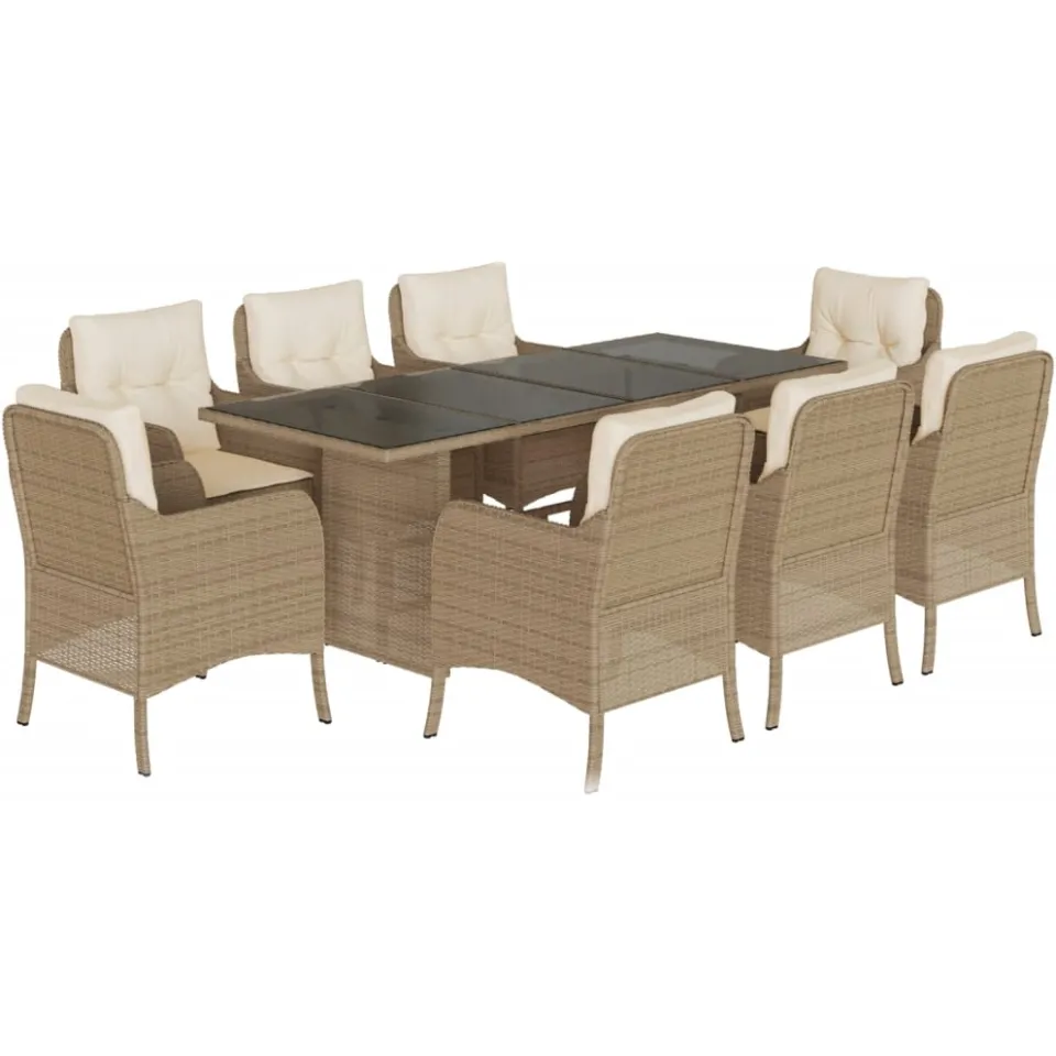 vidaXL 9-delige Tuinset met kussens poly rattan beige, foto 3