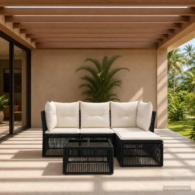 vidaXL Tuinbankenset 5 st 4-zits Zwart poly rattan, foto 2