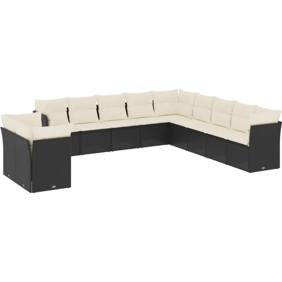 vidaXL 11-delige Loungeset met kussens poly rattan zwart