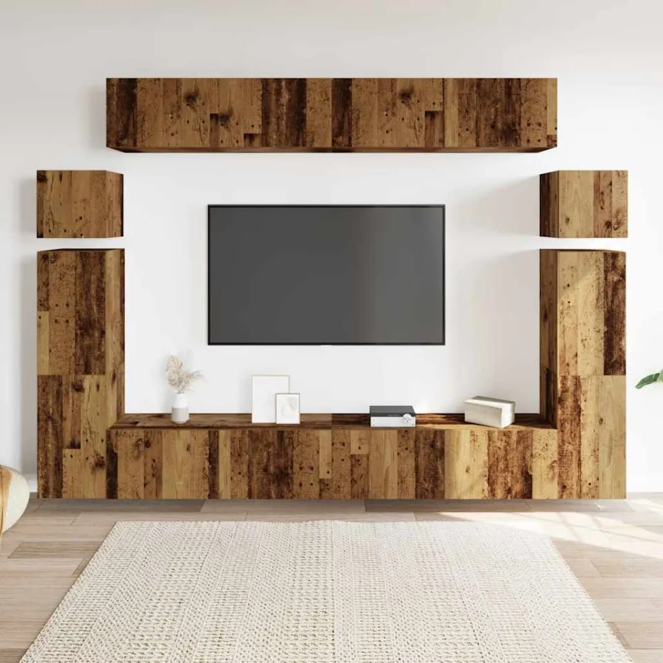 vidaXL 8-delig Tv-meubelset wandmontage bewerkt hout oud houtkleurig bruin, foto 2