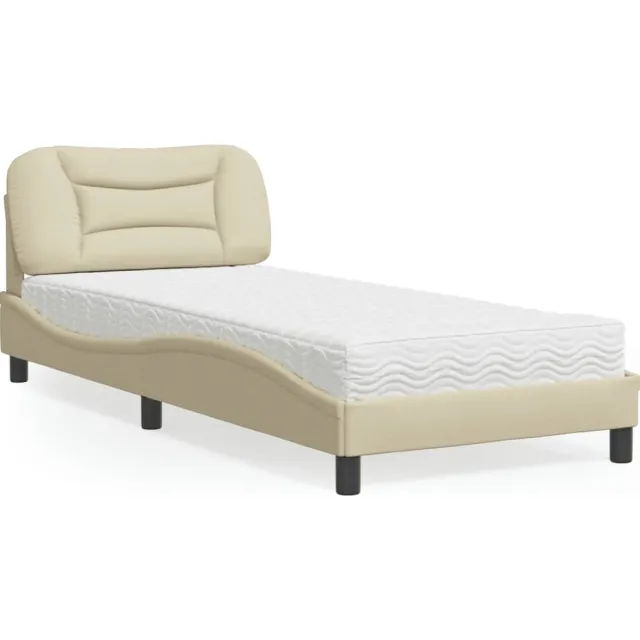 vidaXL Bed met matras "Hvar" stof crèmekleurig 90x200 cm