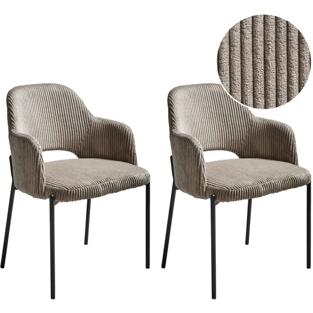 Beliani RATON - Eetkamerstoel set van 2 - Taupe - Corduroy Beige