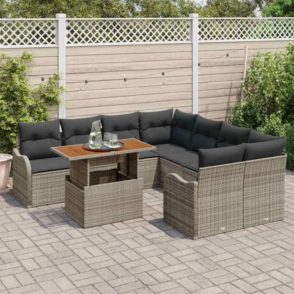 vidaXL Tuin Sofa Set 9 st Grijs Poly riet, foto 3