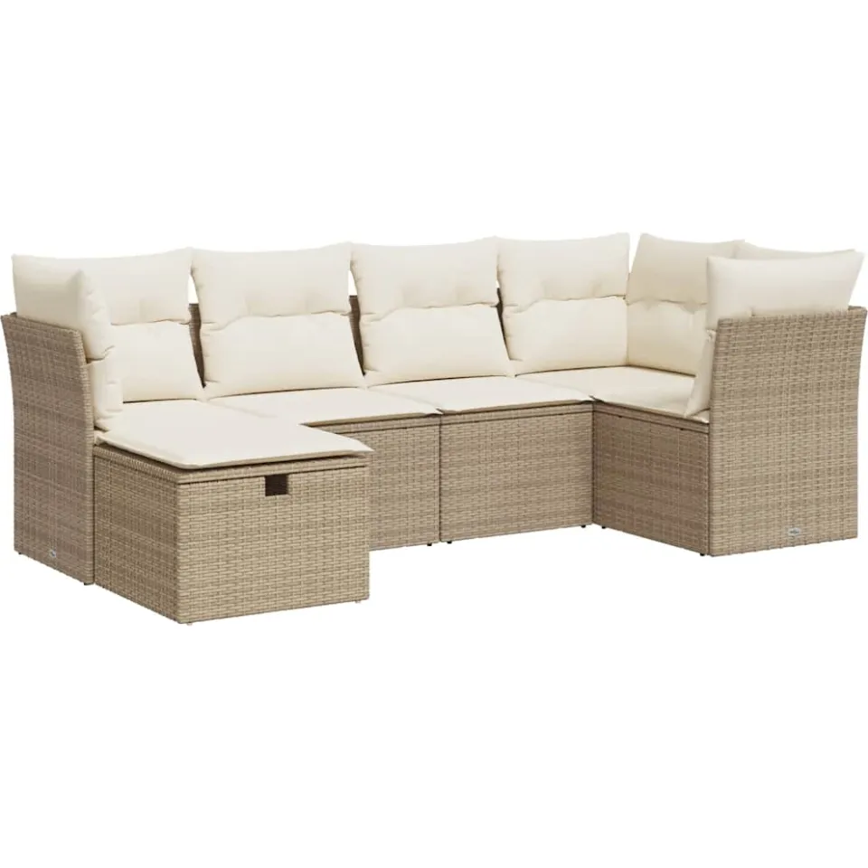 vidaXL 6-delige Loungeset met kussens poly rattan beige, foto 3