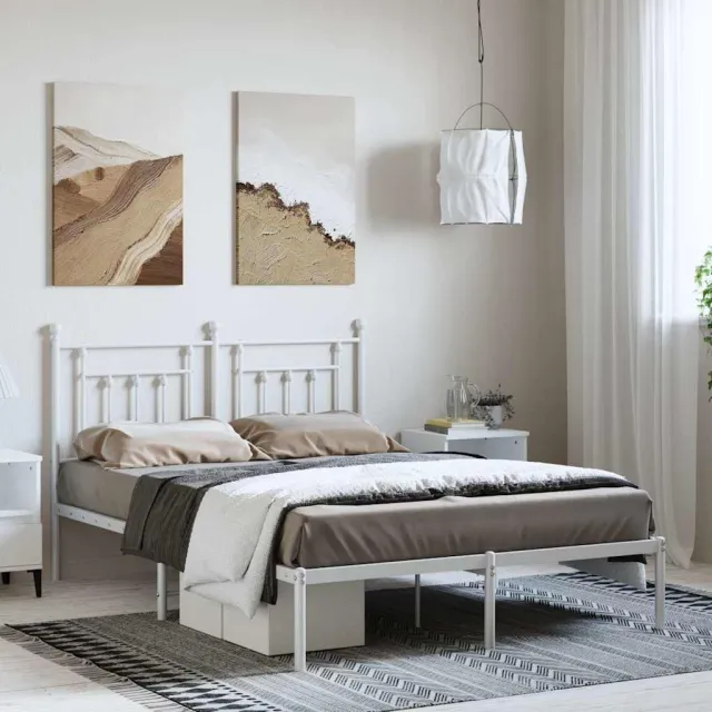 vidaXL Bedframe met hoofdbord metaal wit 150x200 cm