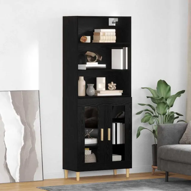 vidaXL Hoge kast Zwart Eiken 69,5 x 32,5 x 180 cm Bewerkt hout