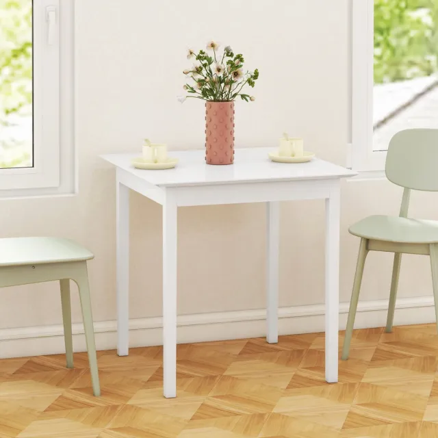 Wishdor Eettafel - Vierkant - Voor 2 Personen - Landelijke Stijl - Hout - Wit - 75 X 75 X 76 Cm