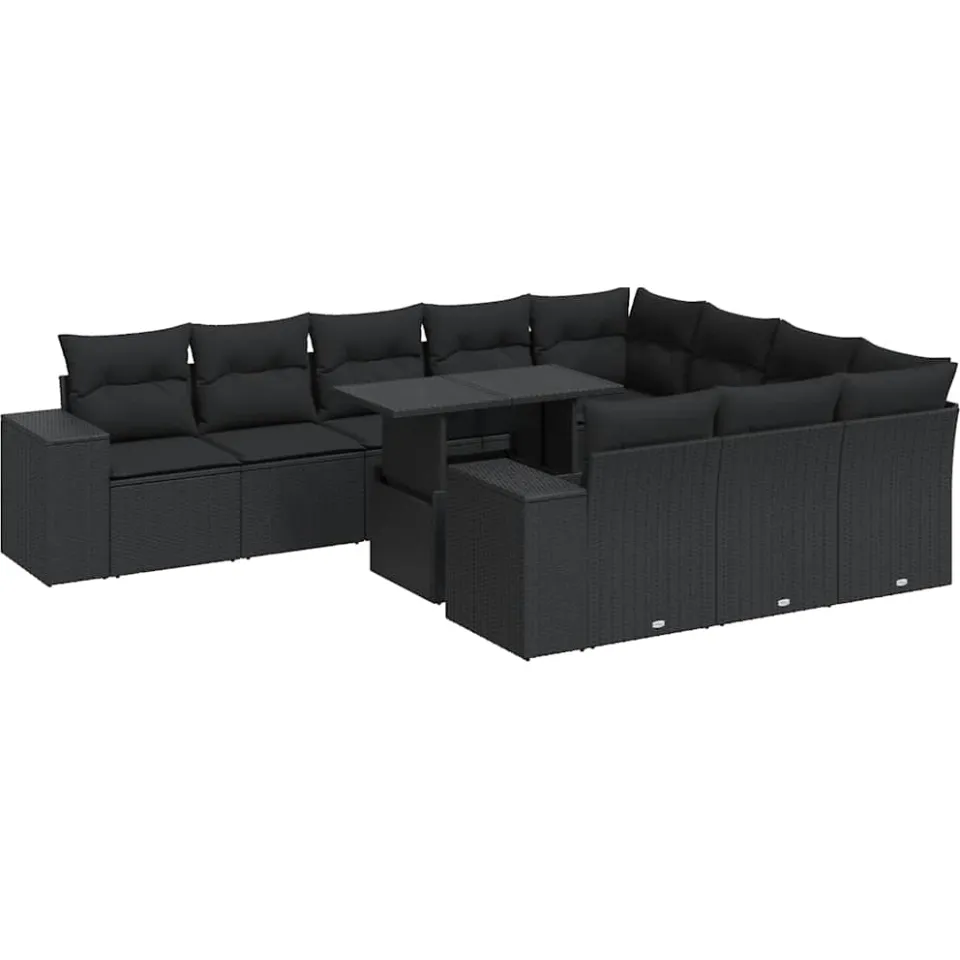 vidaXL 11-delige Loungeset met kussens poly rattan zwart, foto 3