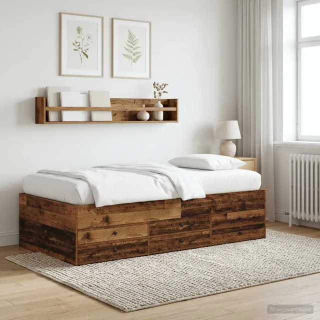 vidaXL Bedframe met opslag met lade Oud hout 80 x 200 cm Bewerkt hout Bruin
