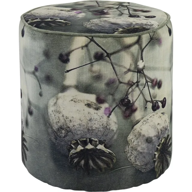 Mars & More poef fluweel natuur papaver 40x40x45cm* Multi