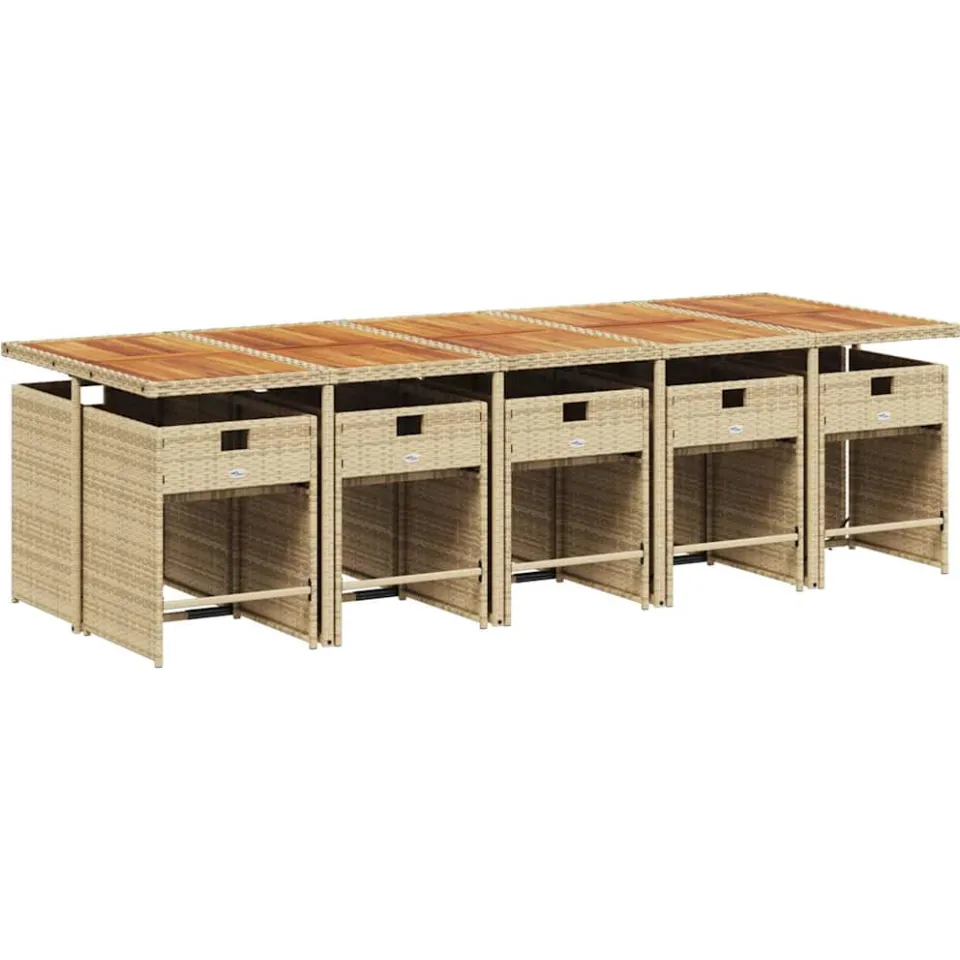 vidaXL 11-delige Tuinset met kussens poly rattan beige