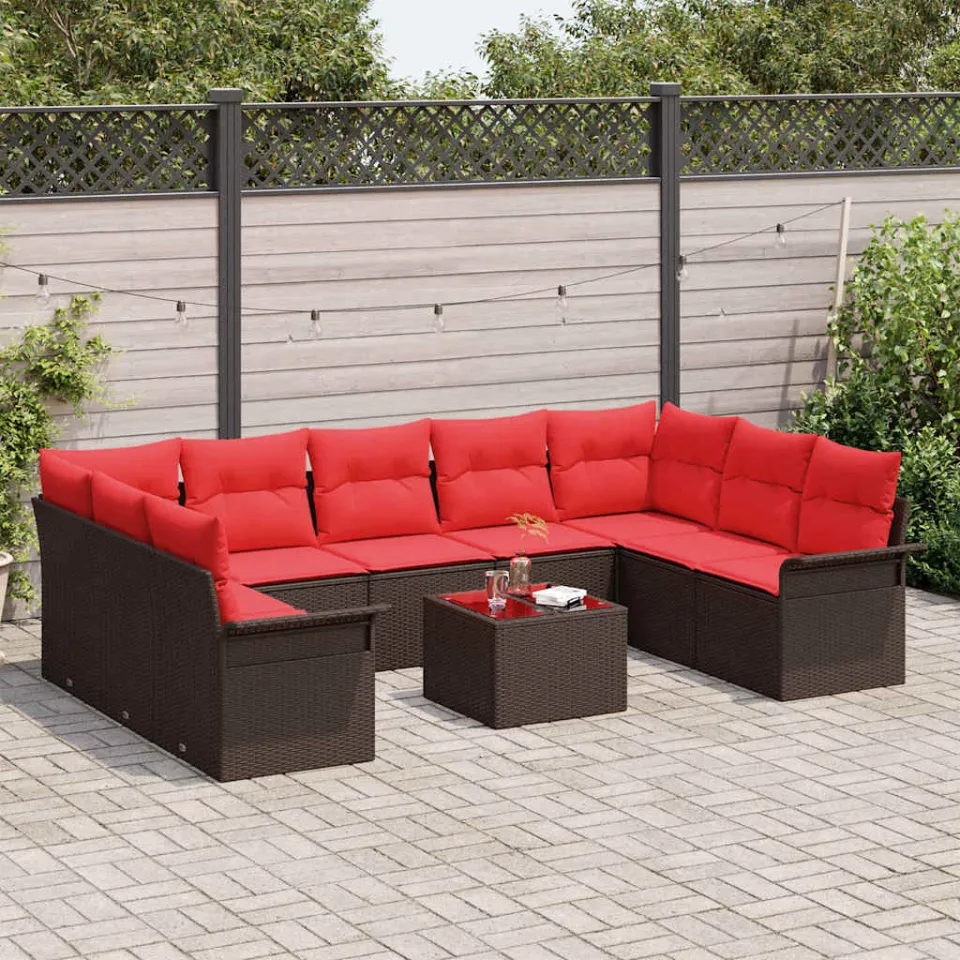 vidaXL Tuin Sofa Set 10 st Bruin poly rattan, foto 3