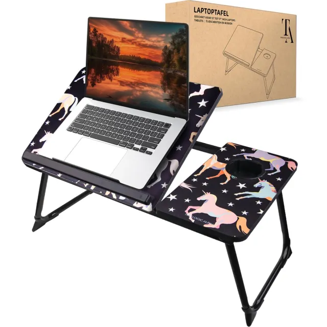 TrueLogic Alpha Bedtafel - Laptoptafel - Laptop standaard - Voor laptops t/m 17 inch - Ontbijttafel - Ontbijt op bed - Unicorn Magic Pastel & Zwart