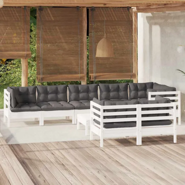 vidaXL 9-delige Loungeset met kussens massief grenenhout wit, foto 2