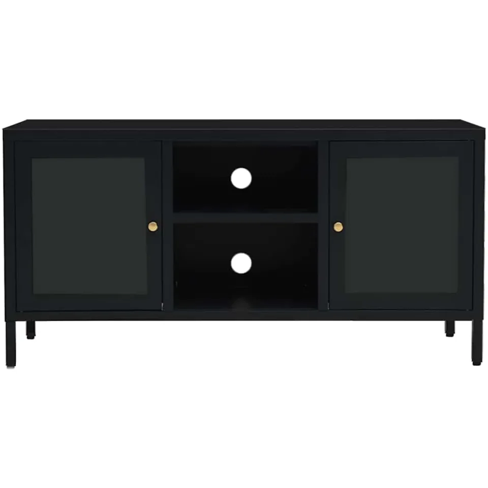 vidaXL Tv-meubel 105x35x52 cm staal en glas zwart