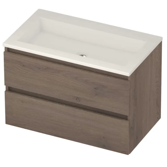 Basic-Line Aura 46 Badmeubelset Acryl Zonder Kraangat Greeploos 80x46x54 cm Dusk Oak Glans Wit