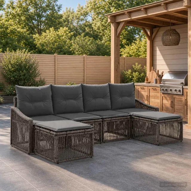 vidaXL Tuinbankenset 6 st 6-zits Grijs poly rattan, foto 2
