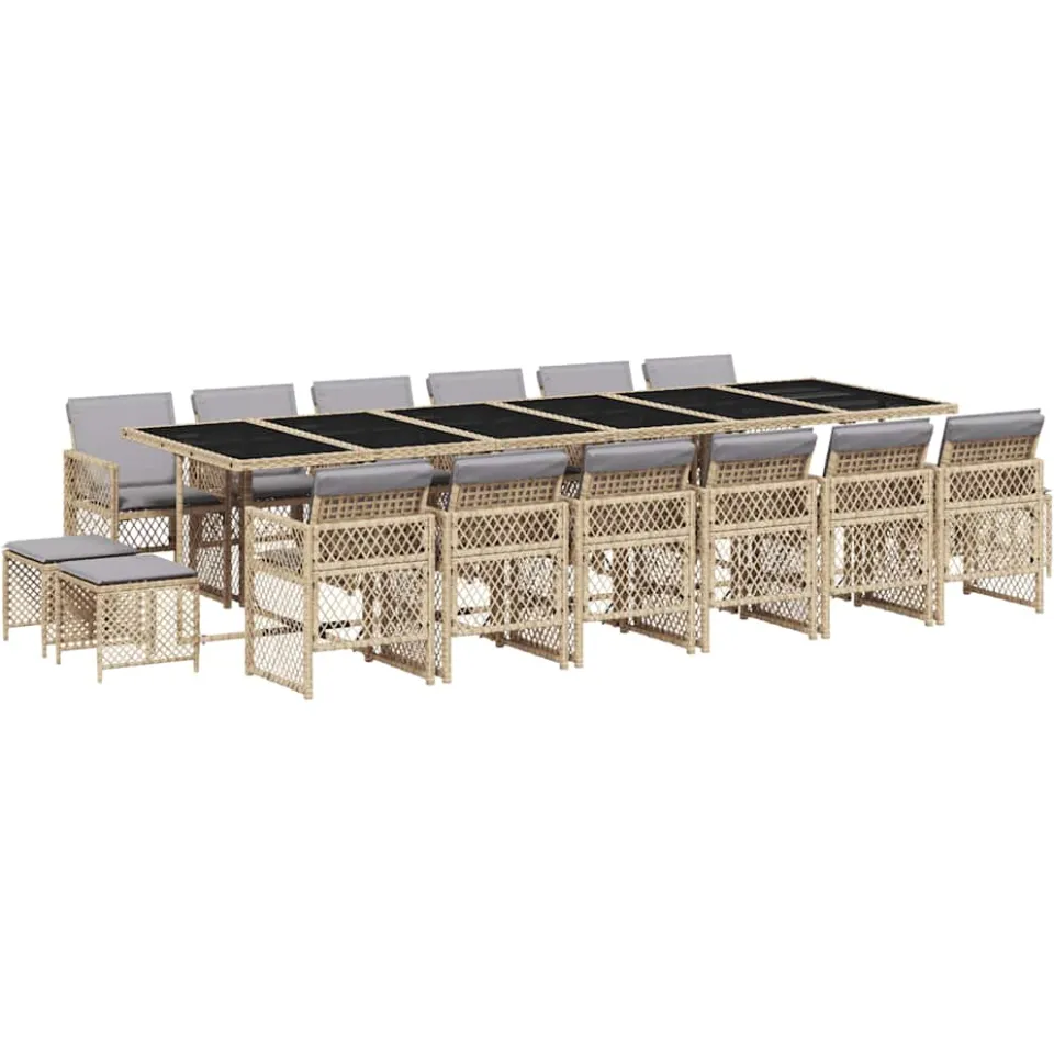 vidaXL 17-delige Tuinset met kussens poly rattan beige