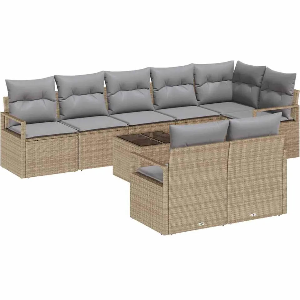 vidaXL Bankstel 9 st Beige poly rattan