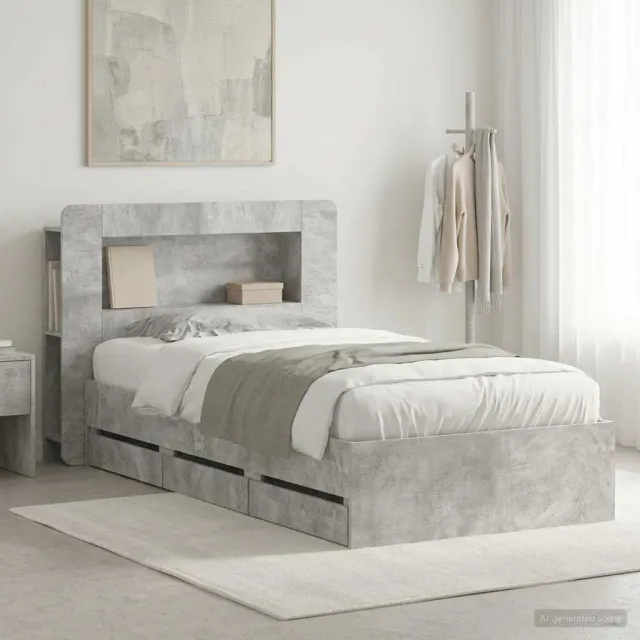 vidaXL Bedframe met opbergruimte en hoofdbord Betongrijs 80 x 200 cm