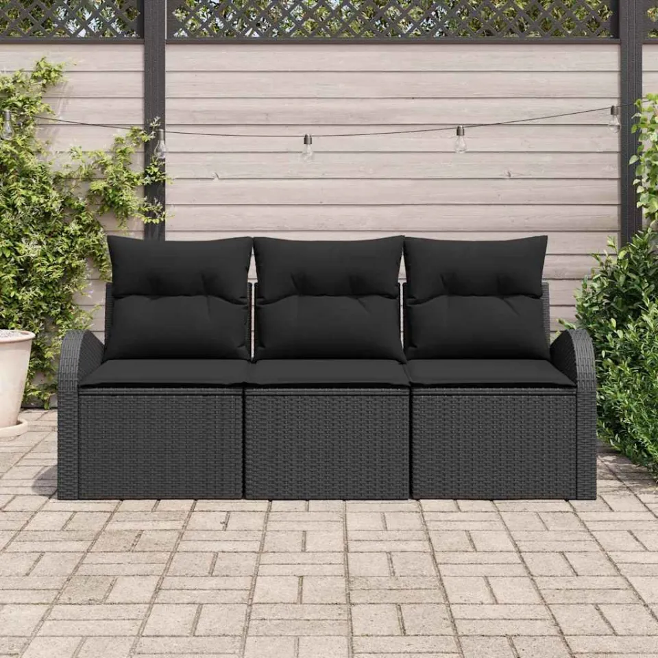 vidaXL Tuin Sofa Set 3 st Zwart Poly riet, foto 3