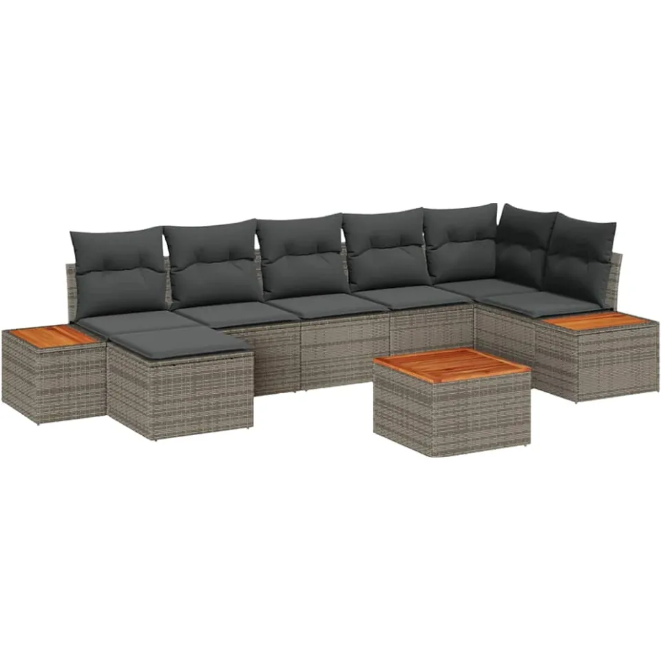 vidaXL Tuinbankenset 8 st Grijs Poly riet