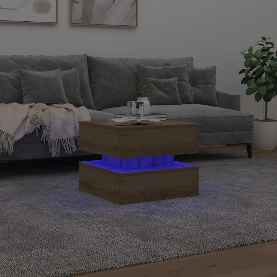 vidaXL Salontafel met LED-verlichting 50x50x40cm artisanaal eikenkleur, foto 2