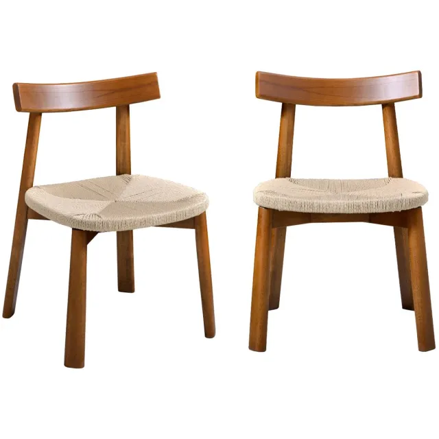 sweeek Set van 2 scandinavische stoelen van rubberhout met zitting van touw - tilda Walnoot effect
