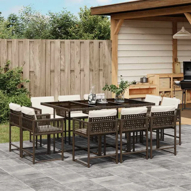 vidaXL 11-delige Tuinset met kussens poly rattan bruin, foto 2
