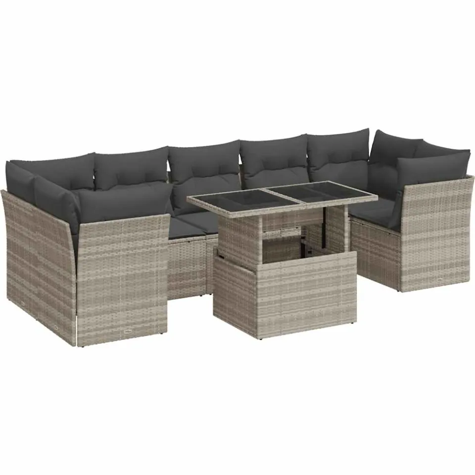 vidaXL 10-delige Loungeset met kussens poly rattan lichtgrijs grijs, foto 3