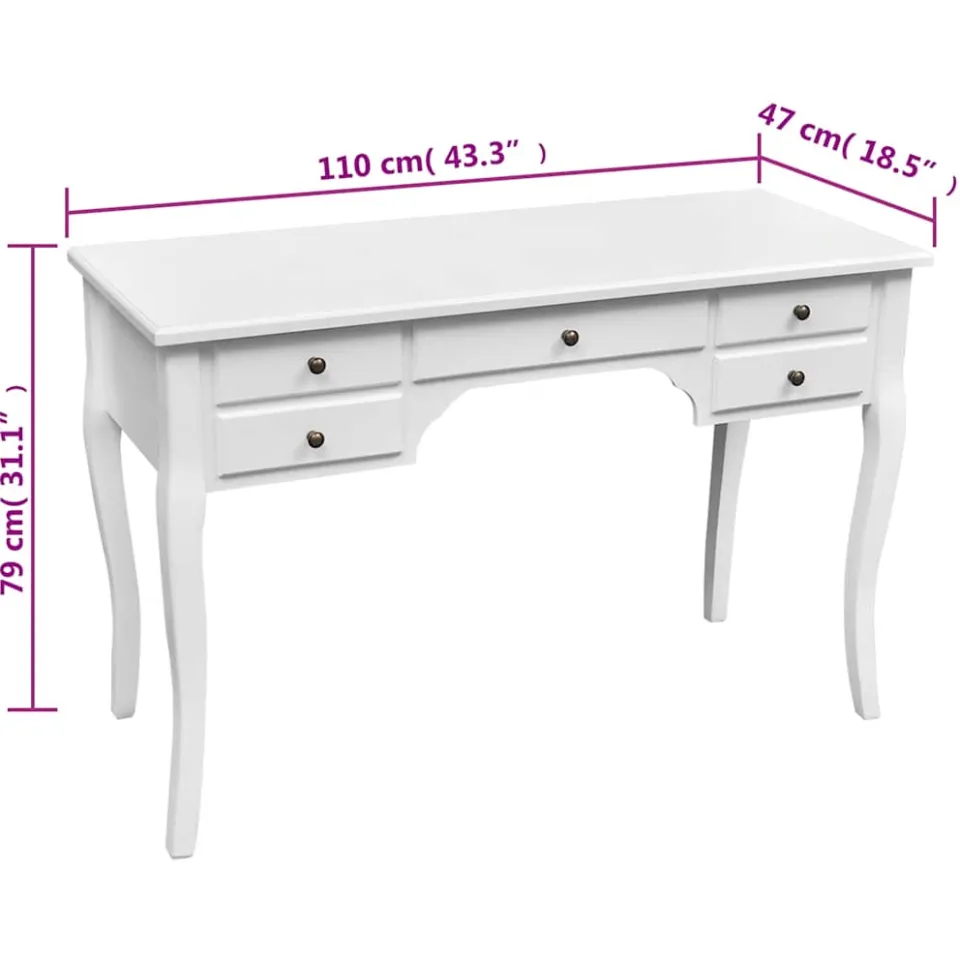 vidaXL Bureau met gebogen poten en 5 lades Franse stijl wit, foto 3