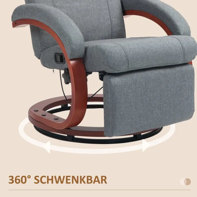 HAUSS SPOLE Relaxfauteuil Draaibaar Met Verstelbare Rugleuning En Voetsteun Voor Woonkamer En Tv Hoek Met Houten Basis Van Stof In Grijs
