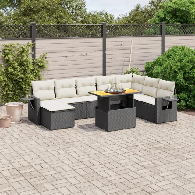vidaXL 9-delige Loungeset met kussens poly rattan zwart, foto 2