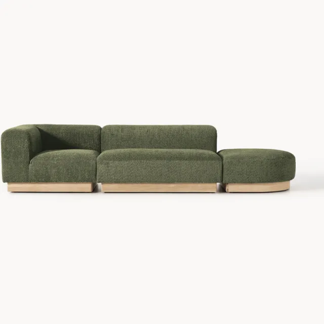 Westwing Collection Modulaire chaise longue Natalie van teddy-bouclé met poef (links/rechts) groen