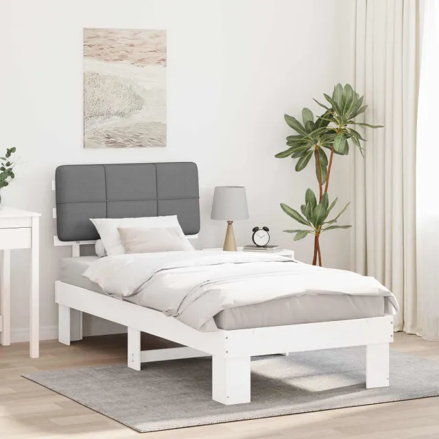 vidaXL Bedframe met Gevoerd Hoofdgedeelte Wit en lichtgrijs