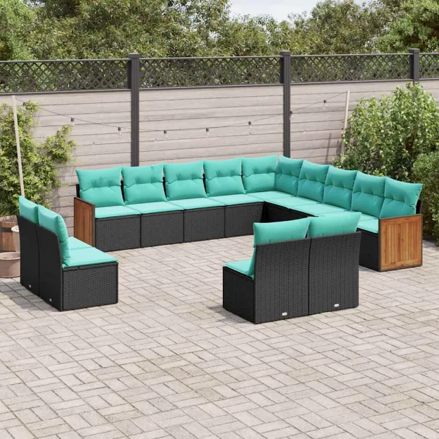 vidaXL 13-delige tuinbankset met kussens van zwart polyrotan, foto 2